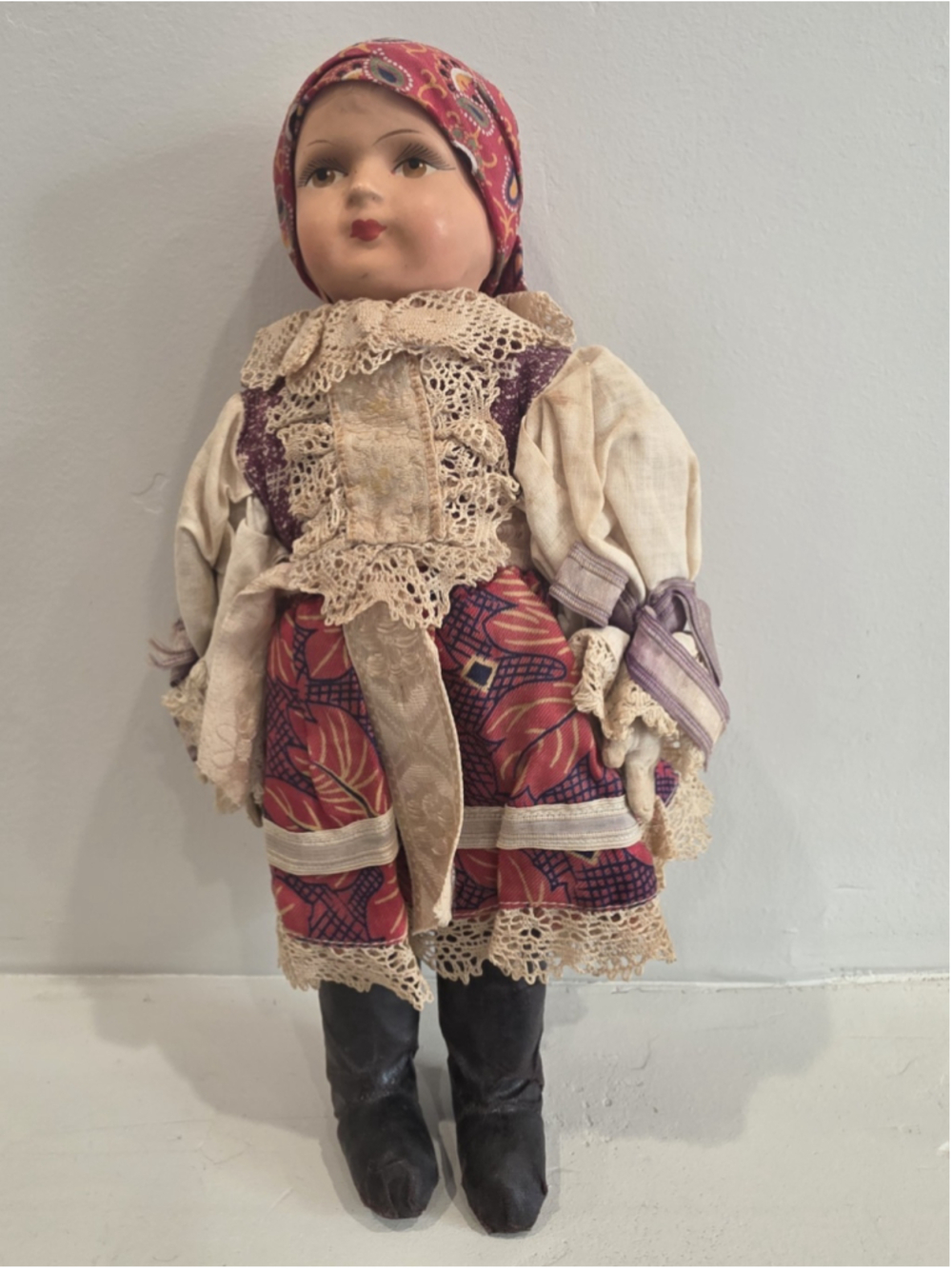 VTG 1960s Czechoslovakian Slavik Folk Doll Handmade Ethnic Costume Shelf Decor